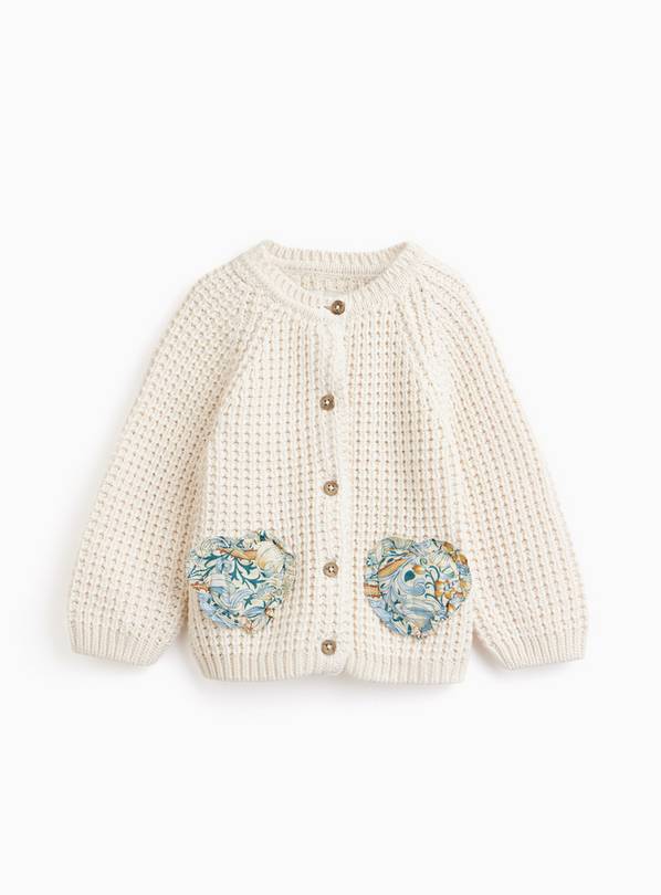 Tu x Morris & Co. White Knitted Cardigan with Floral Heart Pockets 18-24 months